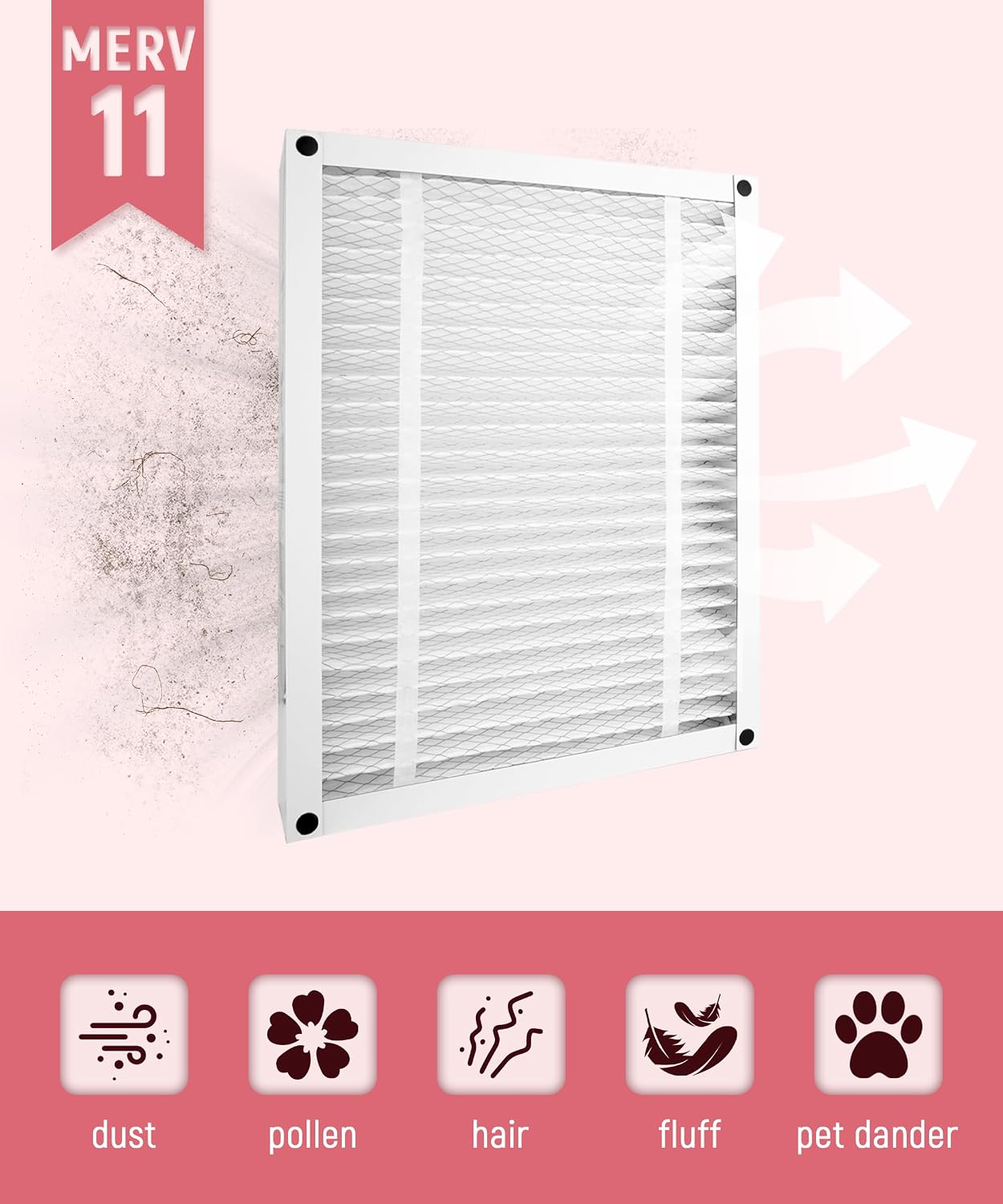 Filtro aire plegable MERV11 20x25x4pulg para toda la casa