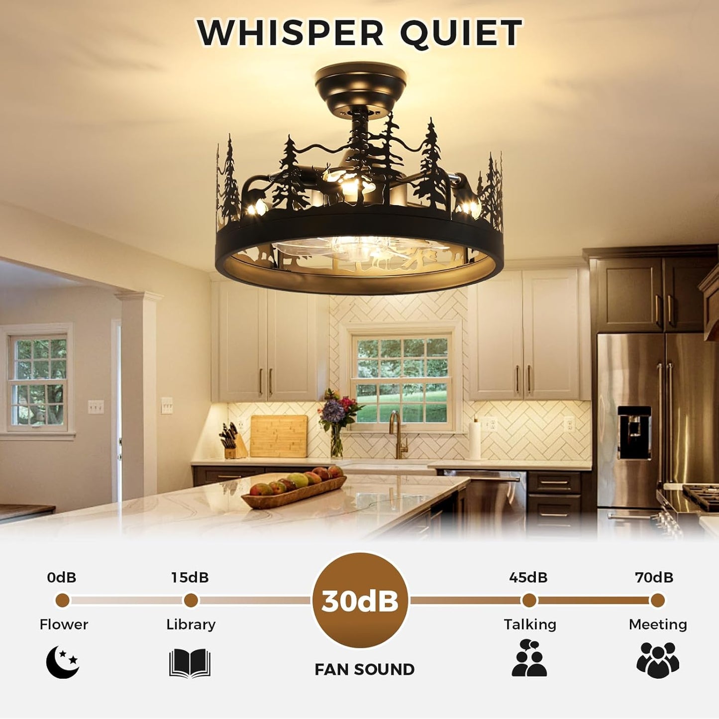 Ventilador techo rústico luz control remoto diseño oso ciervo