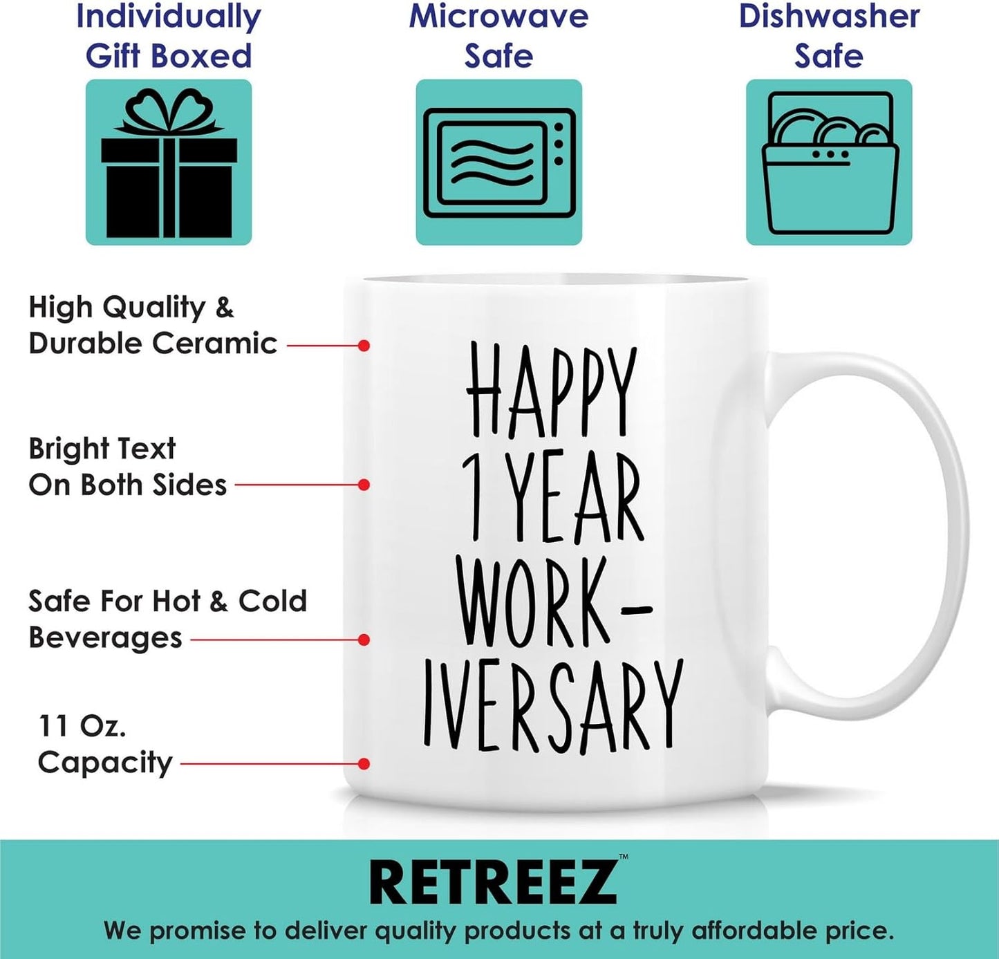 Taza de café o té para aniversario laboral humorístico 11 oz