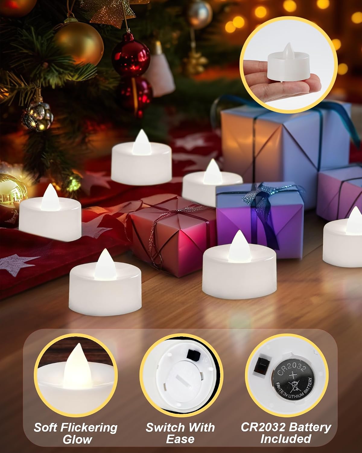 Set 100 Velas LED Pilas Luz Blanca Parpadeante