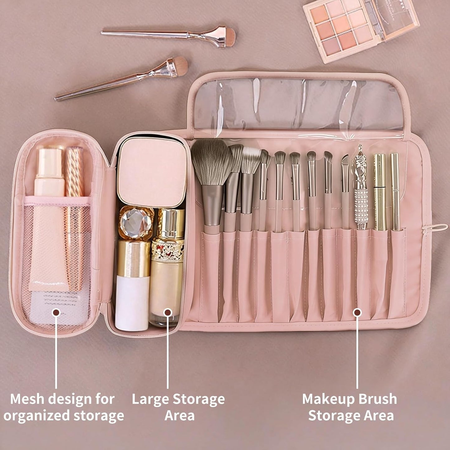 Bolsa maquillaje portátil rosa