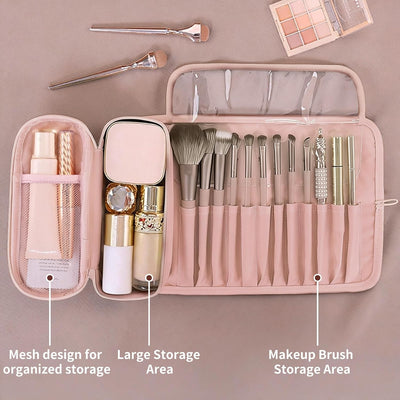 Bolsa maquillaje portátil rosa