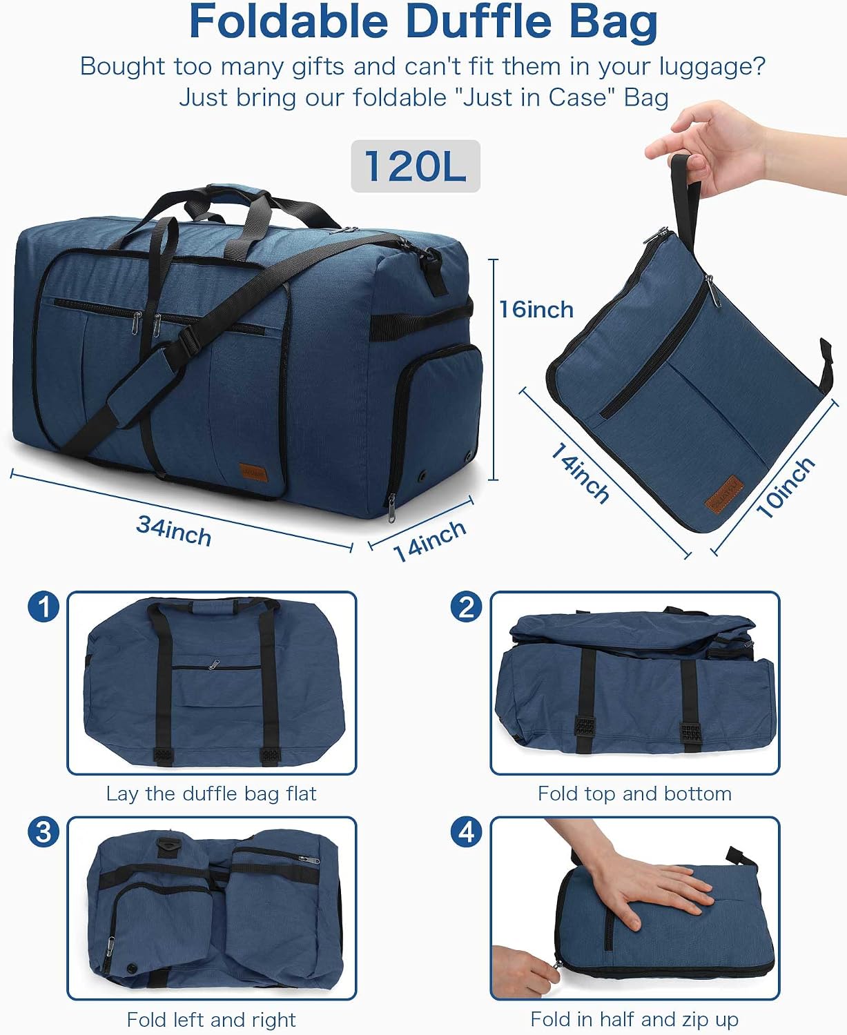 Bolsa viaje plegable 120L con compartimento zapatos