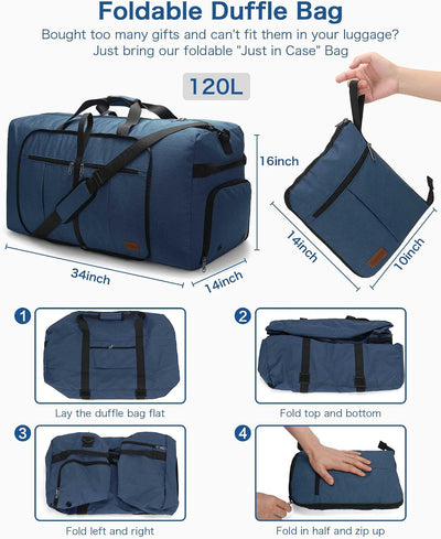 Bolsa viaje plegable 120L con compartimento zapatos