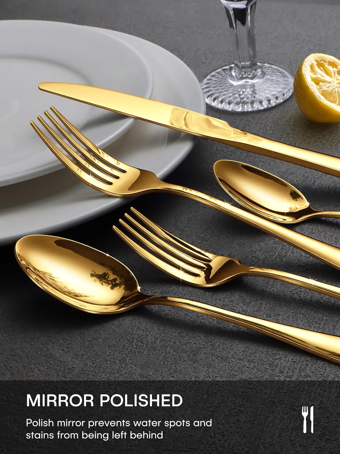 Set 60 Pzas Cubiertos Acero Inox Dorado para Cocina Boda