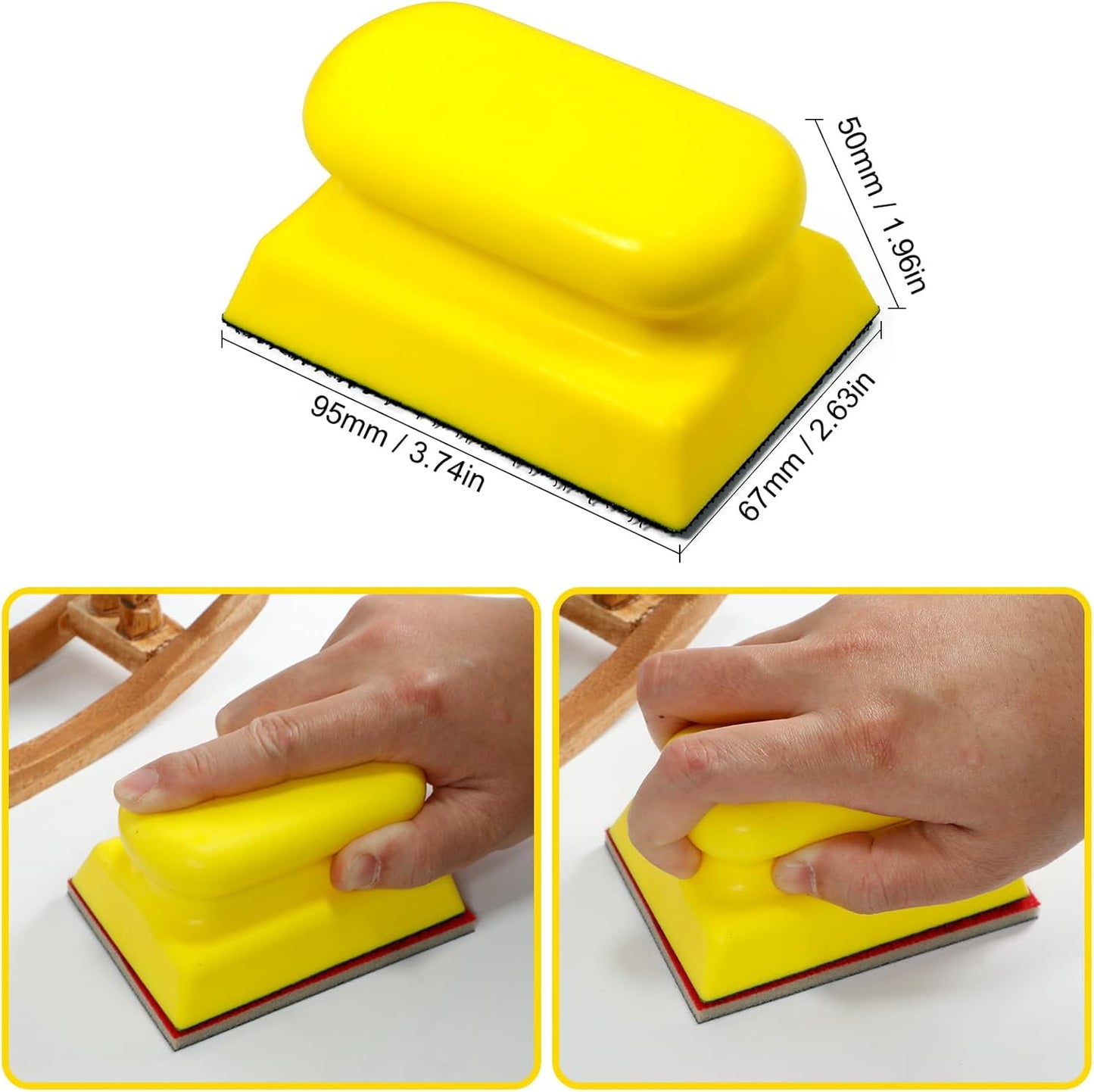 Bloque lijado a mano con gancho y bucle 10x7cm reutilizable