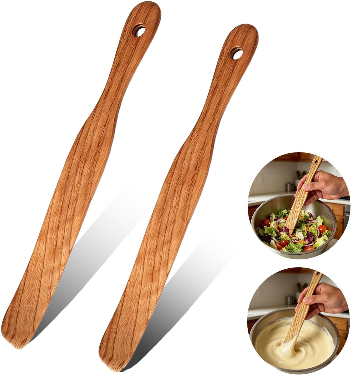 Set 2 Espátulas Madera Teca Mezclador Masa Madre Mango Largo