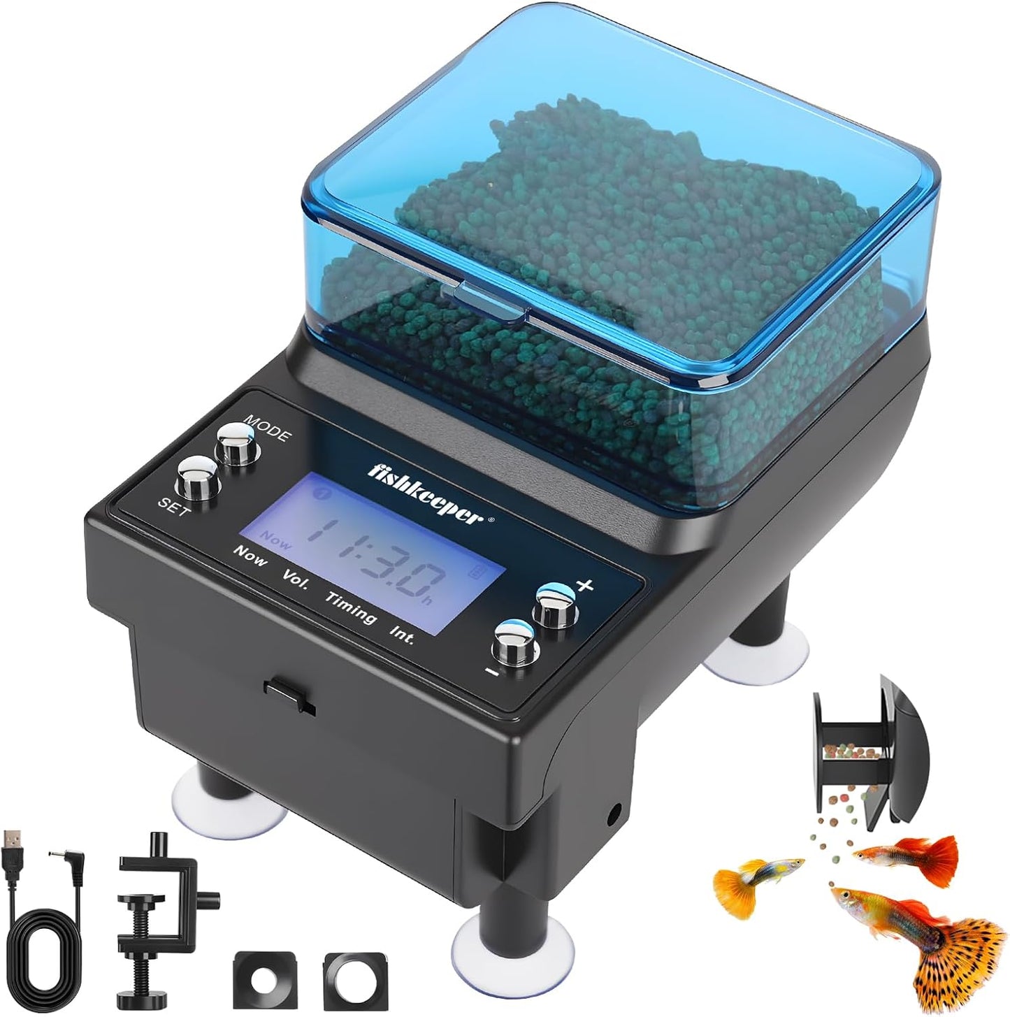 Alimentador automático acuario USB 3 modos con batería LCD