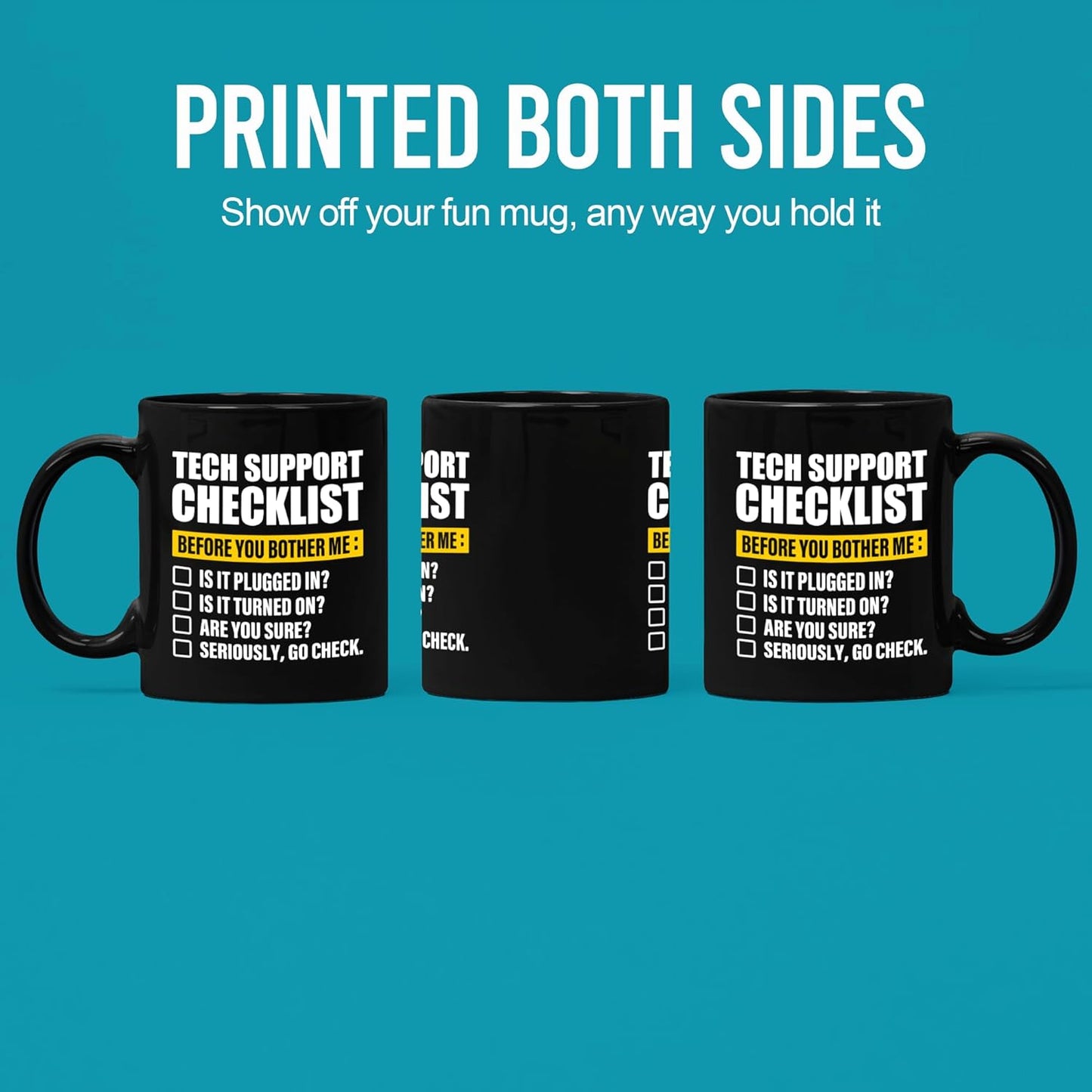 Taza de cerámica Panvola Tech Support Checklist Soporte técnico negro