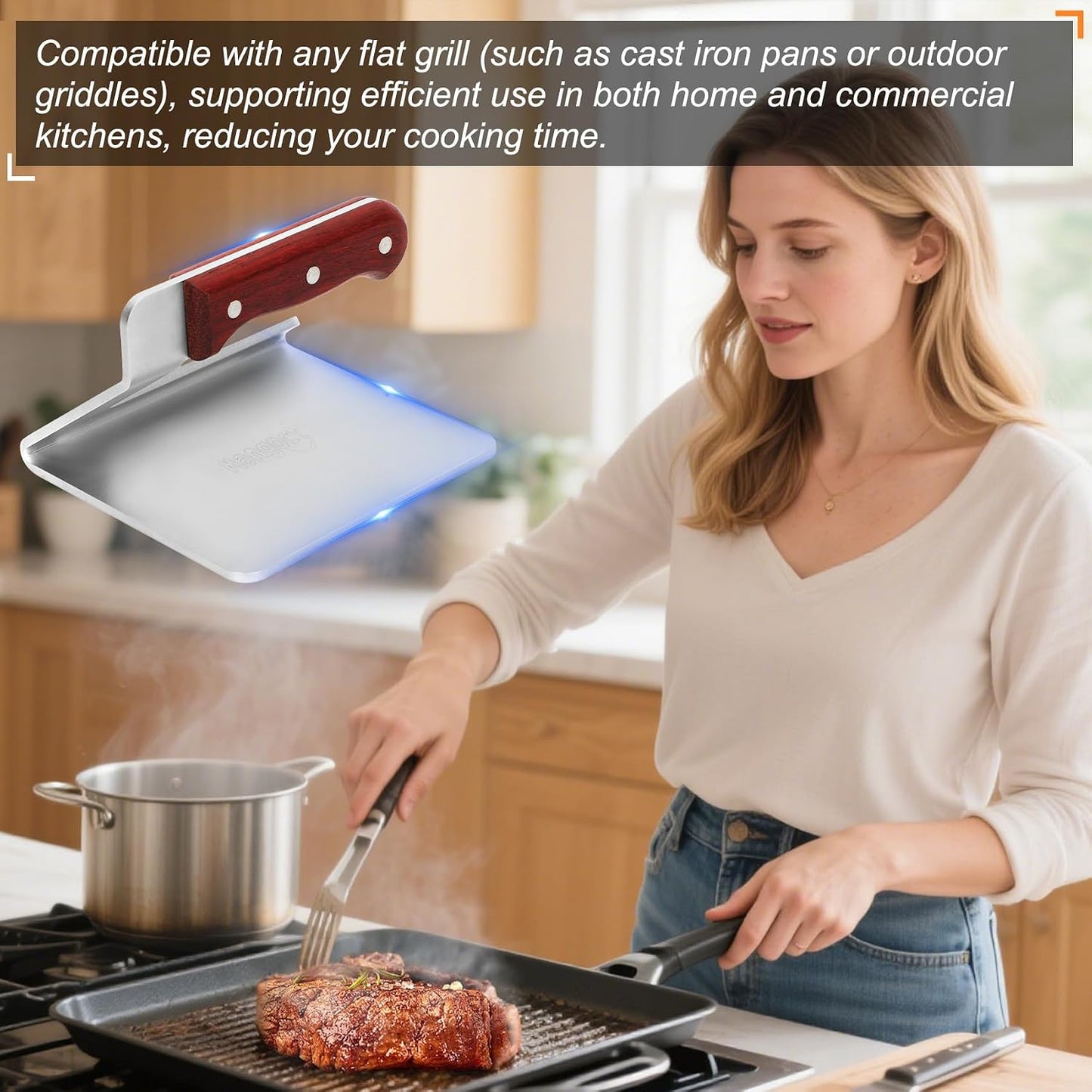 Prensa hamburguesa 5.5pulg acero inox mango madera