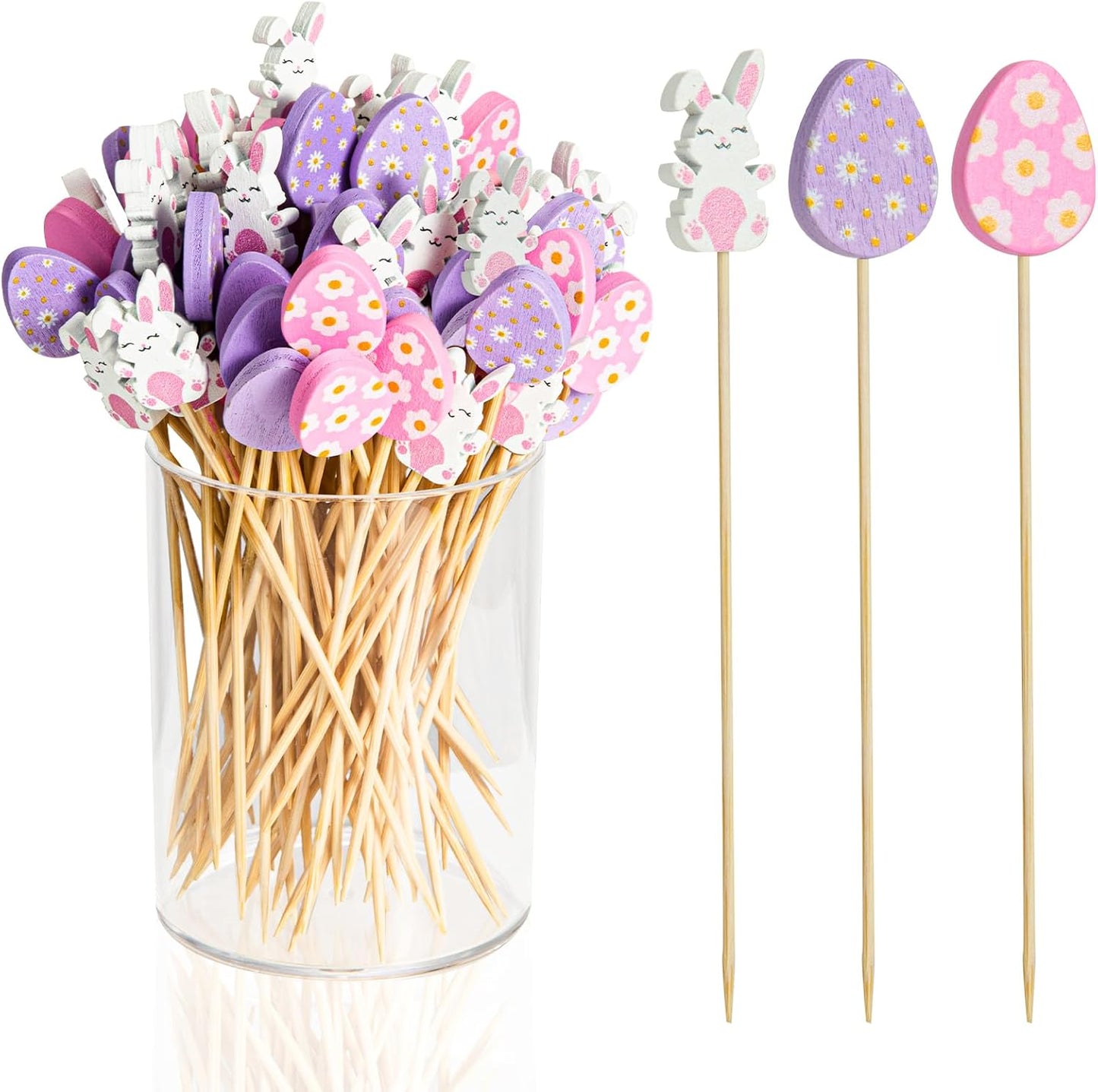 Paquete de 100 palillos de cóctel de Pascua de bambú natural