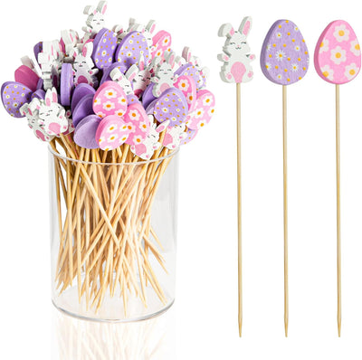 Paquete de 100 palillos de cóctel de Pascua de bambú natural
