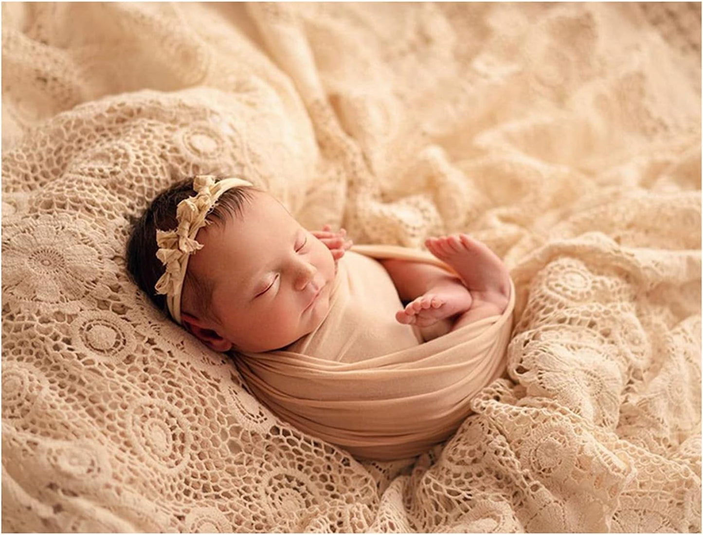 Manta encaje para fotos de bebé bohemio M beige