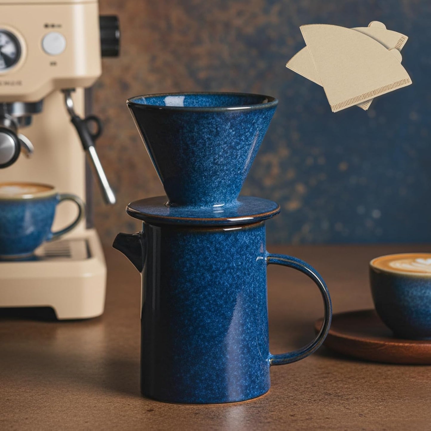 Cafetera para verter café set 20 filtros papel 16.9oz azul real