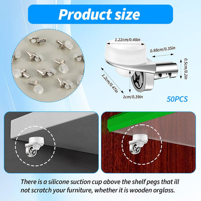 50 Clavijas Metal Estantes 1/5pulg Ventosa Silicona Soporte