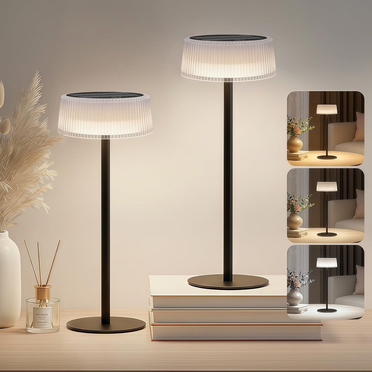 2 Lámparas Solares Mesa LED Recargable IP65 Portátil
