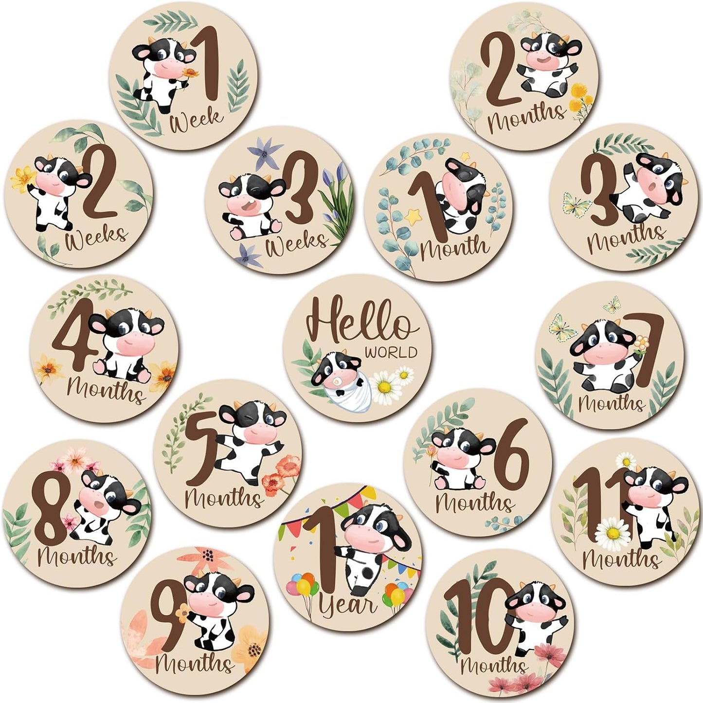 16 Tarjetas Madera Meses para Bebé Baby Shower