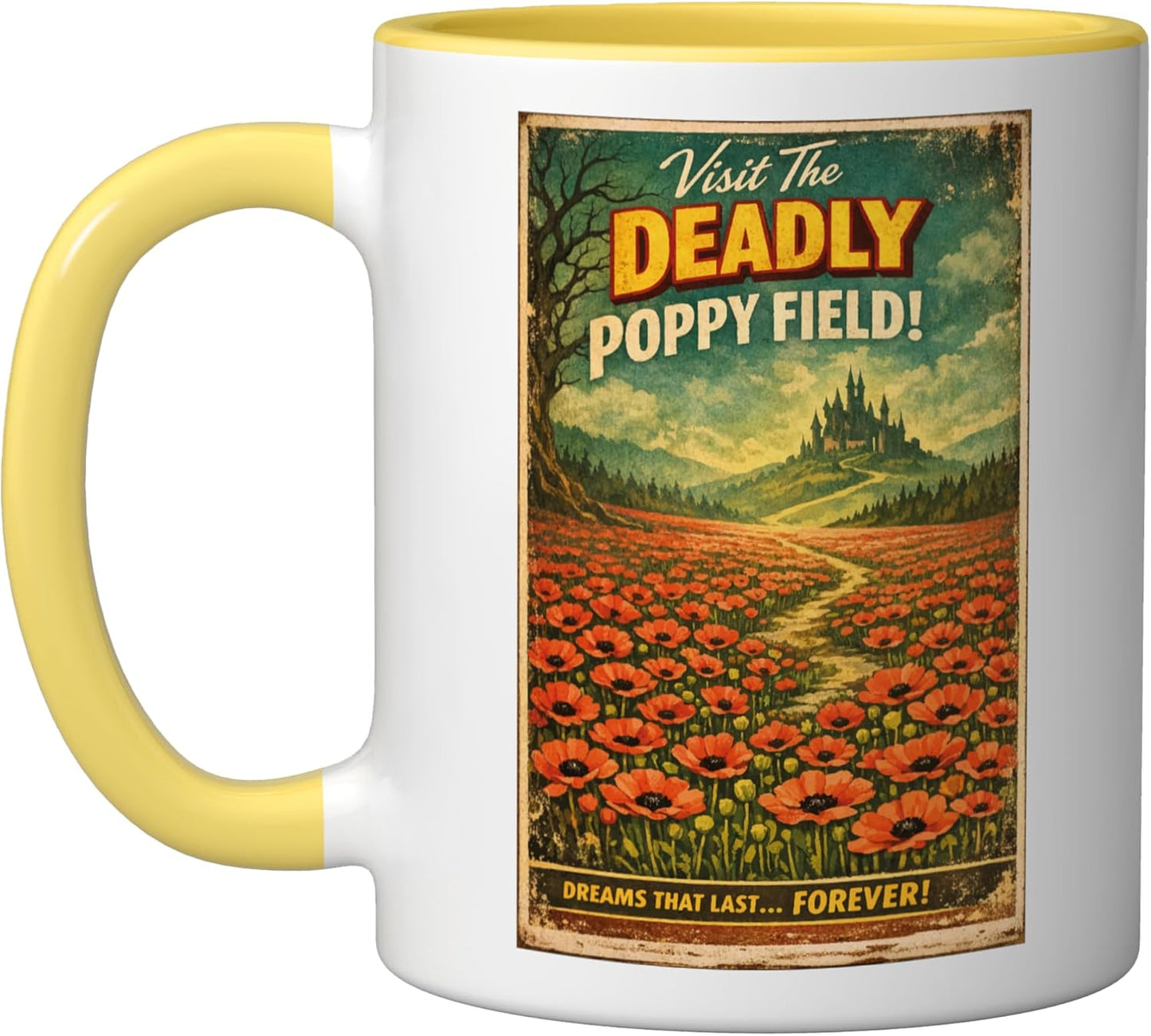Taza cerámica de viaje al campo de amapolas mortal de El mago de Oz