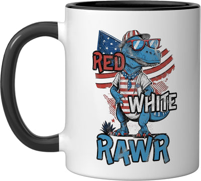 Taza Cerámica Dinosaurio Bandera Americana Negro Blanco
