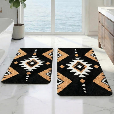 2 Alfombras Baño Microfibra Estilo Azteca Antiderrap 16pulg
