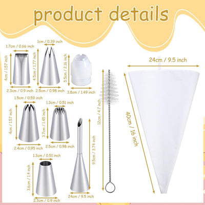 Set 9 bolsas glaseado acero inox duraderas con accesorios