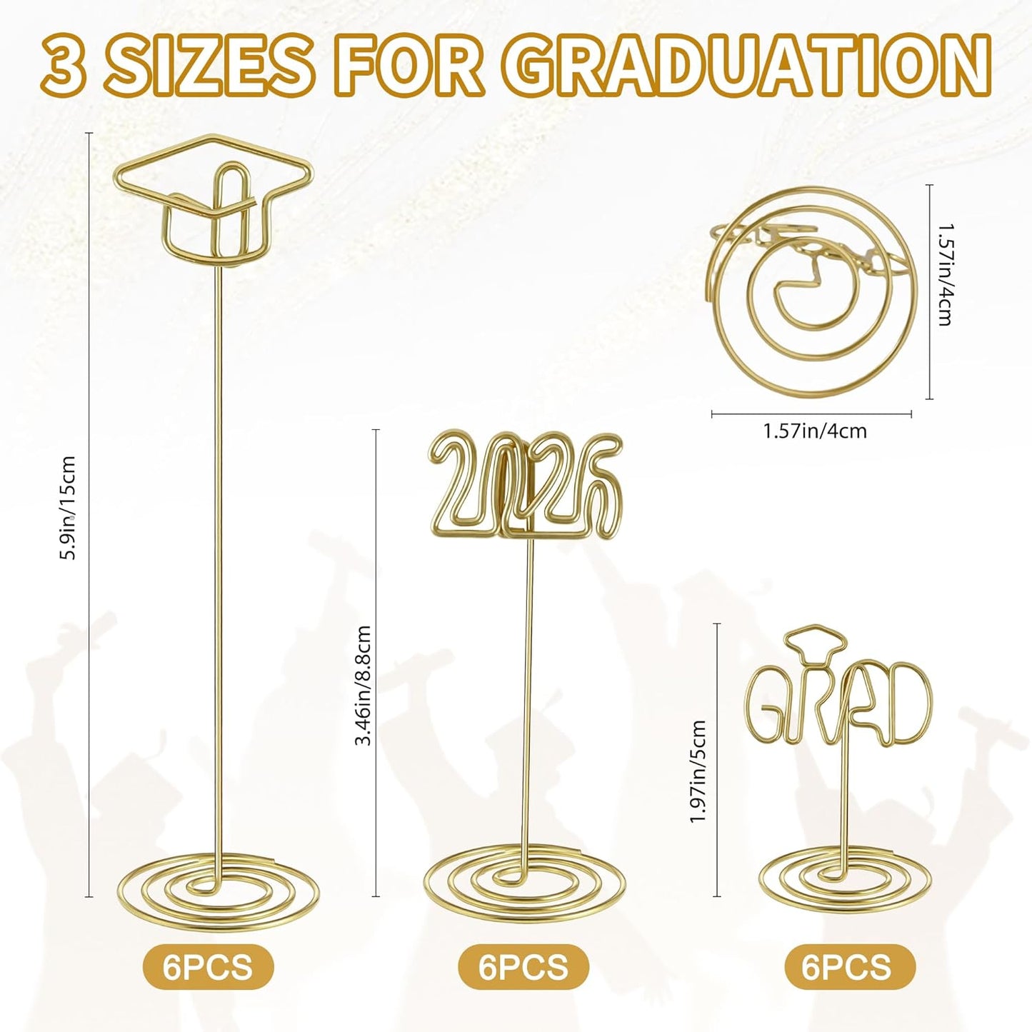 Soportes de fotos dorados de graduación 2026 para centros de mesa y tarjetas
