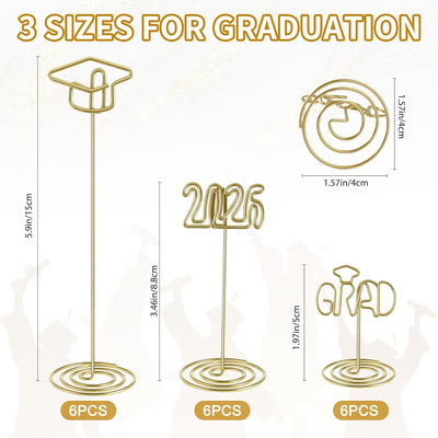 Soportes de fotos dorados de graduación 2026 para centros de mesa y tarjetas