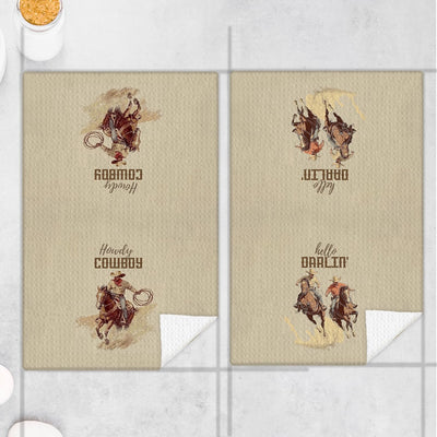 Toallas de cocina vintage vaquero occidental Howdy Rodeo Cowboy 16 x 24 juego de 2
