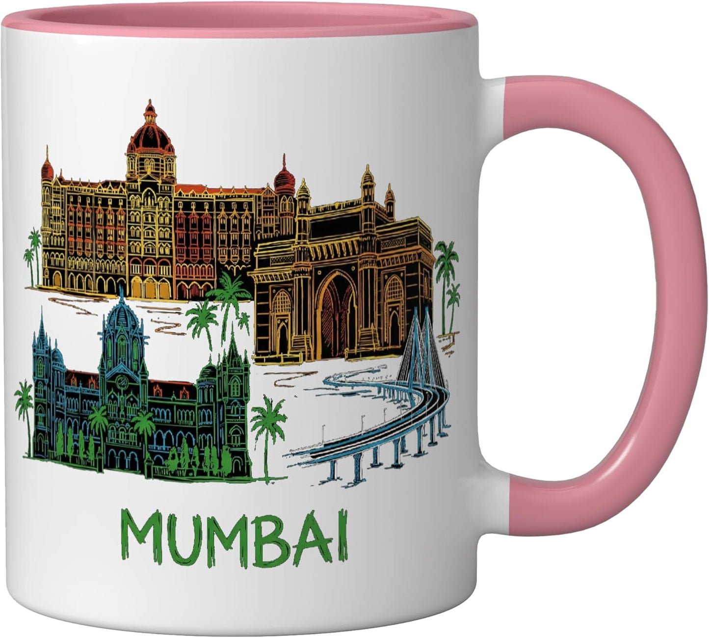 Taza cerámica souvenir Mumbai India rosa/blanco