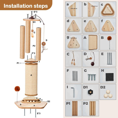 Poste rascador gato 34pulg sisal natural con juguetes interactivos