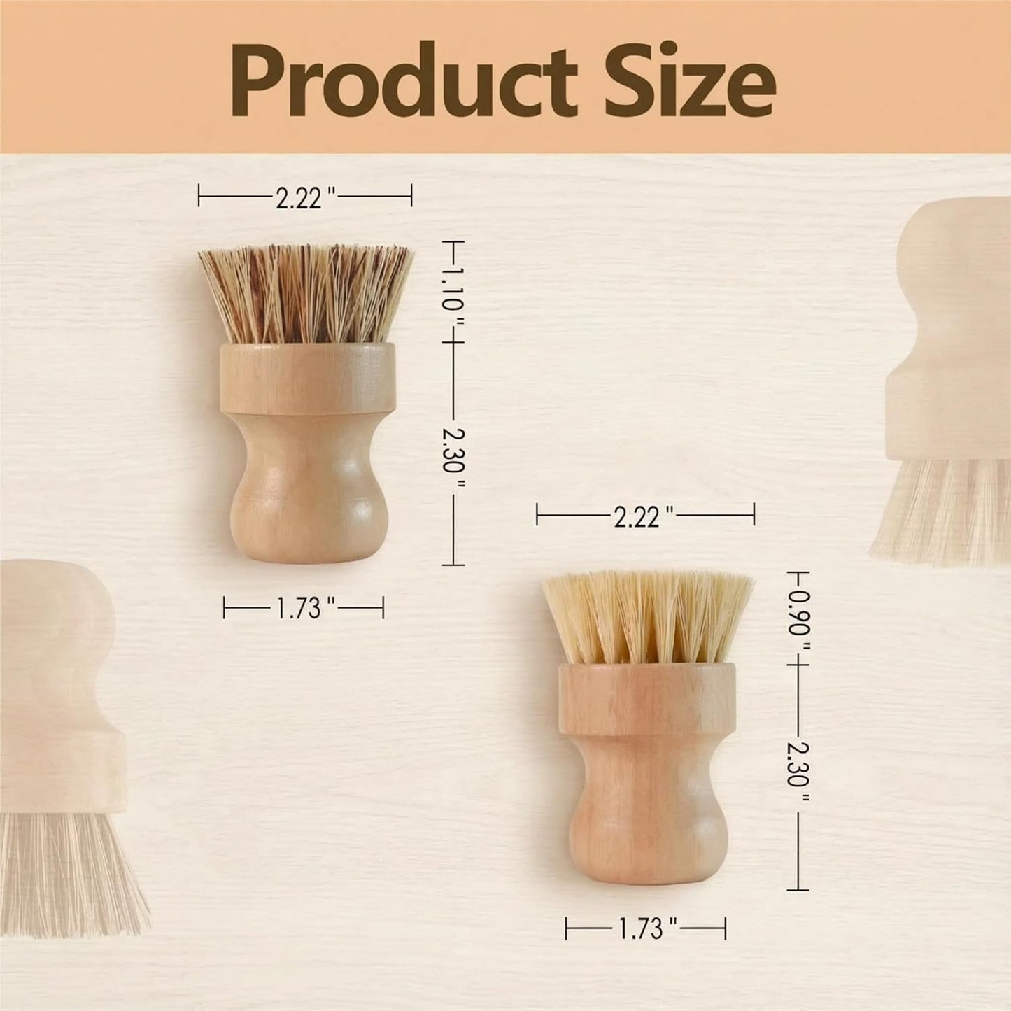 Cepillo madera fibra natural para limpiar platos y ollas set 3