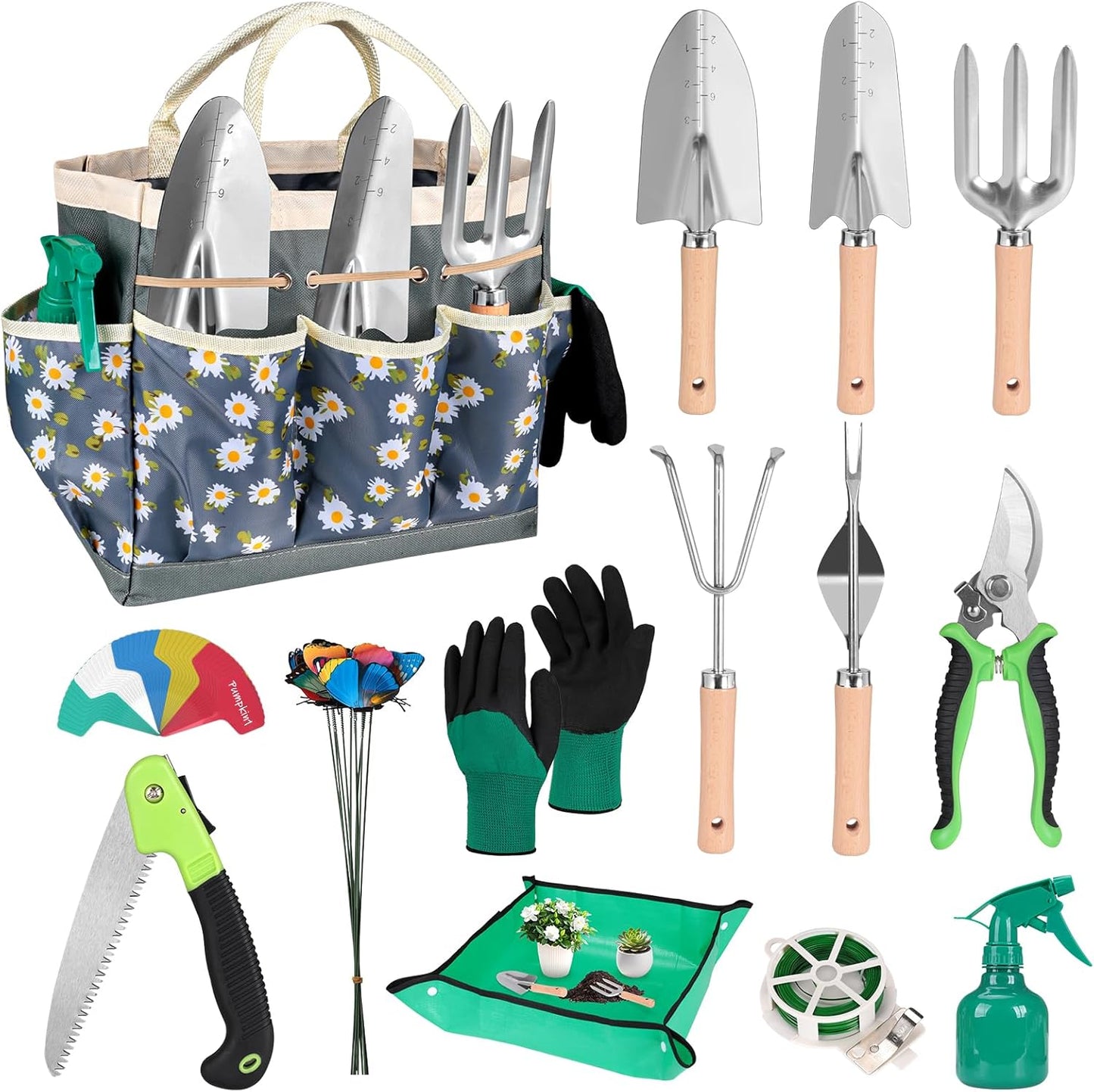 Set 62 Pzas Kit Jardinería con Pala Acero Inox Tijeras y Bolsa