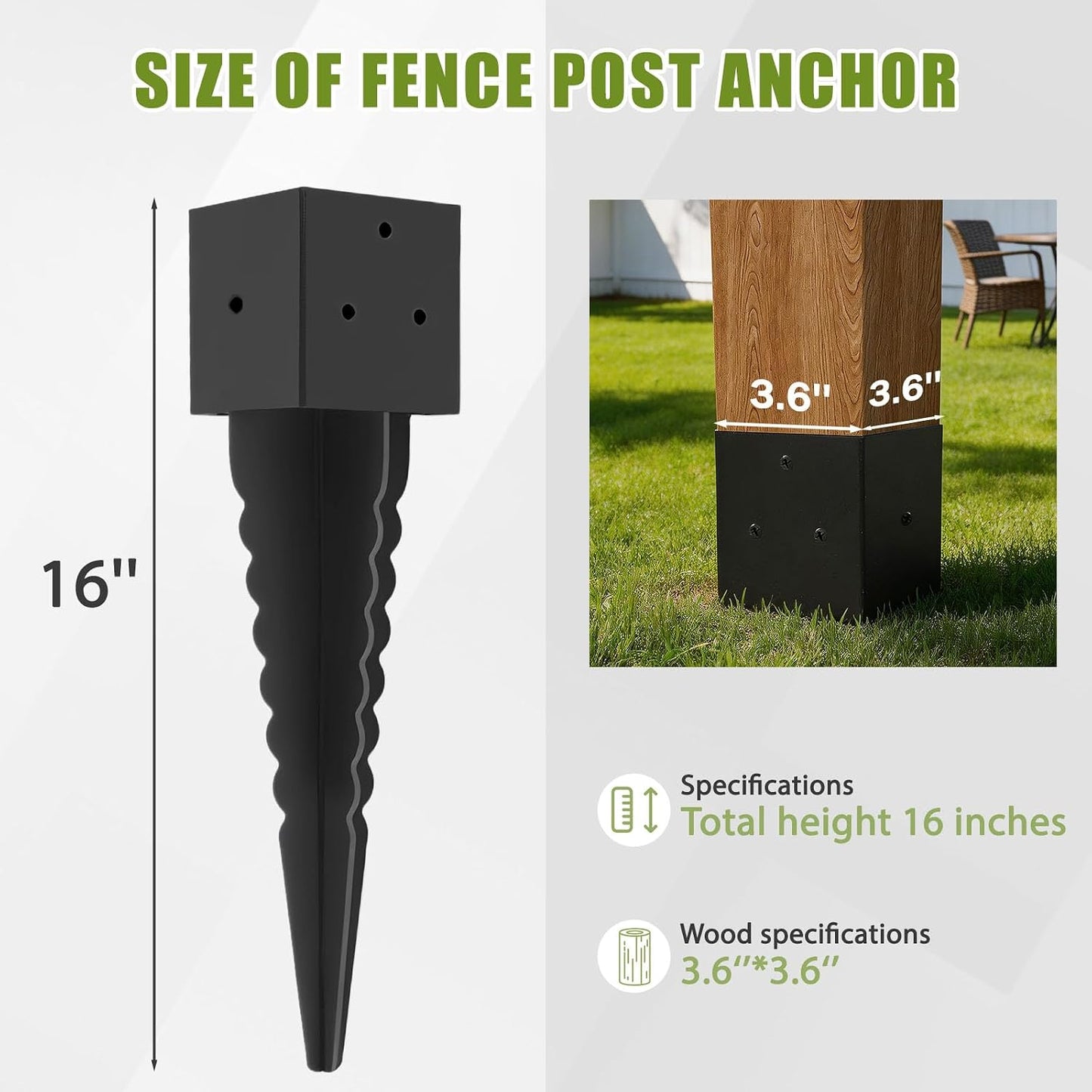 Anclaje poste valla 16pulg 4x4 púas negras