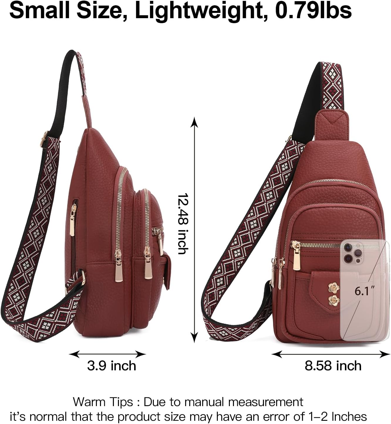 Bolso bandolera piel vegana antirrobo A05 Vino Tinto