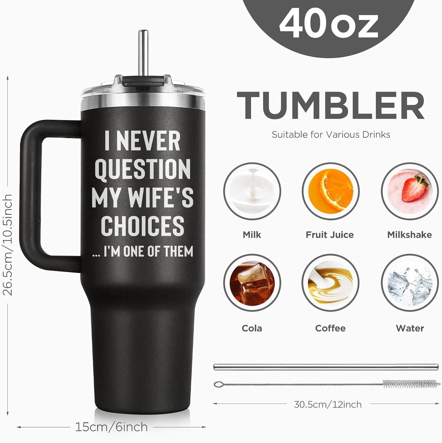 Vaso 40oz con asa y tapa popote regalo para marido
