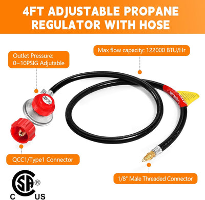 Regulador propano ajustable 4ft 0-10PSI freidora