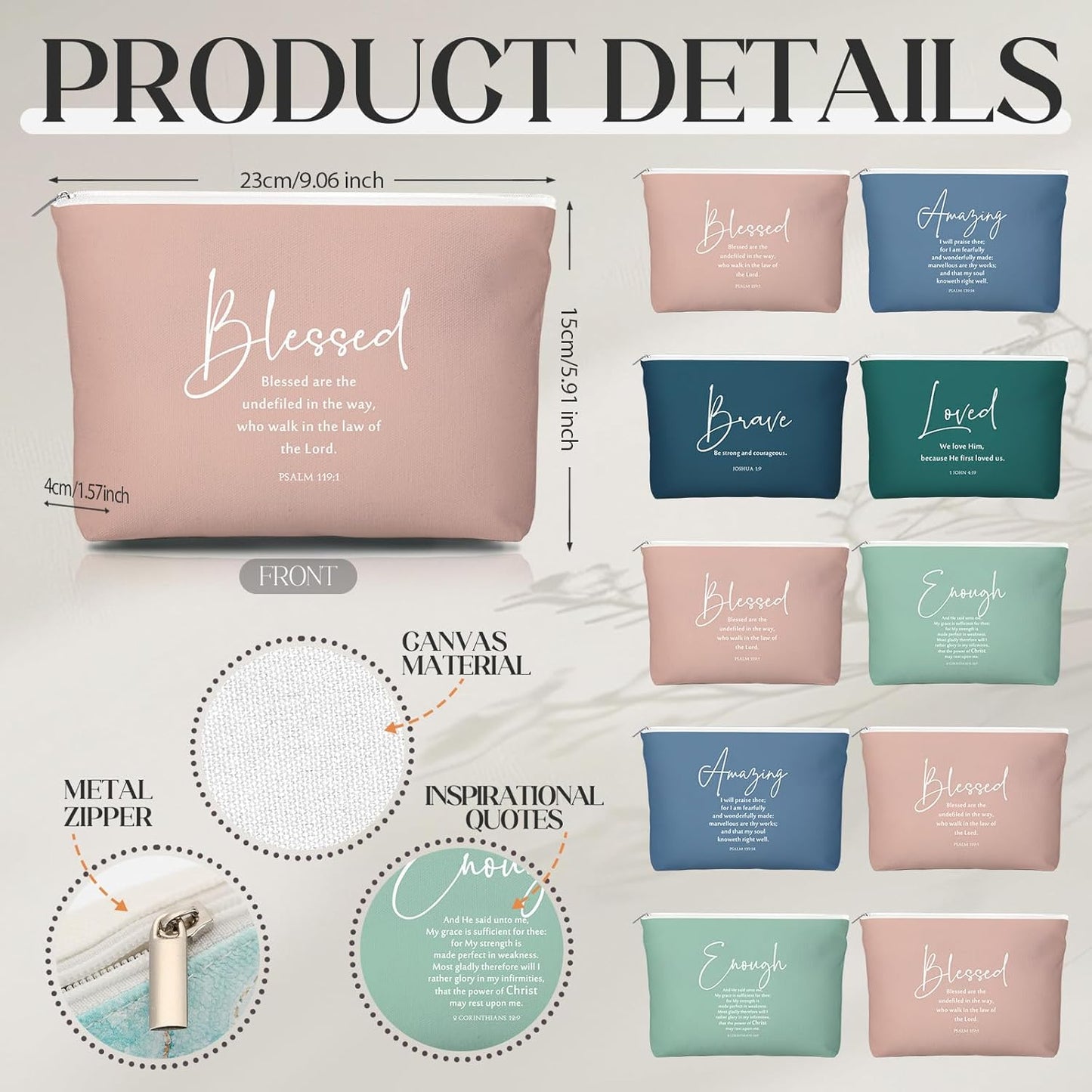 Juego de 6 regalos cristianos para mujeres, vaso de vidrio, tapa, pajita, bolsa cosmética y mini espejo religioso