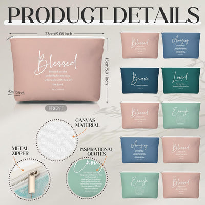 Juego de 6 regalos cristianos para mujeres, vaso de vidrio, tapa, pajita, bolsa cosmética y mini espejo religioso