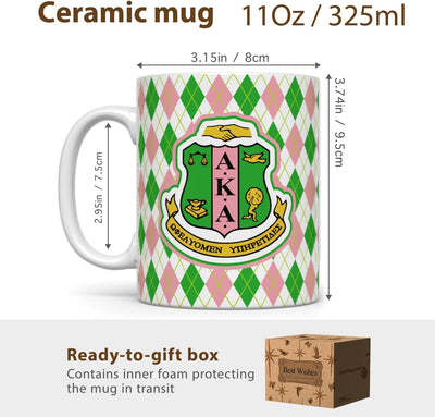 Taza de café AKA para mujer con decorado rosa y verde inspiradora