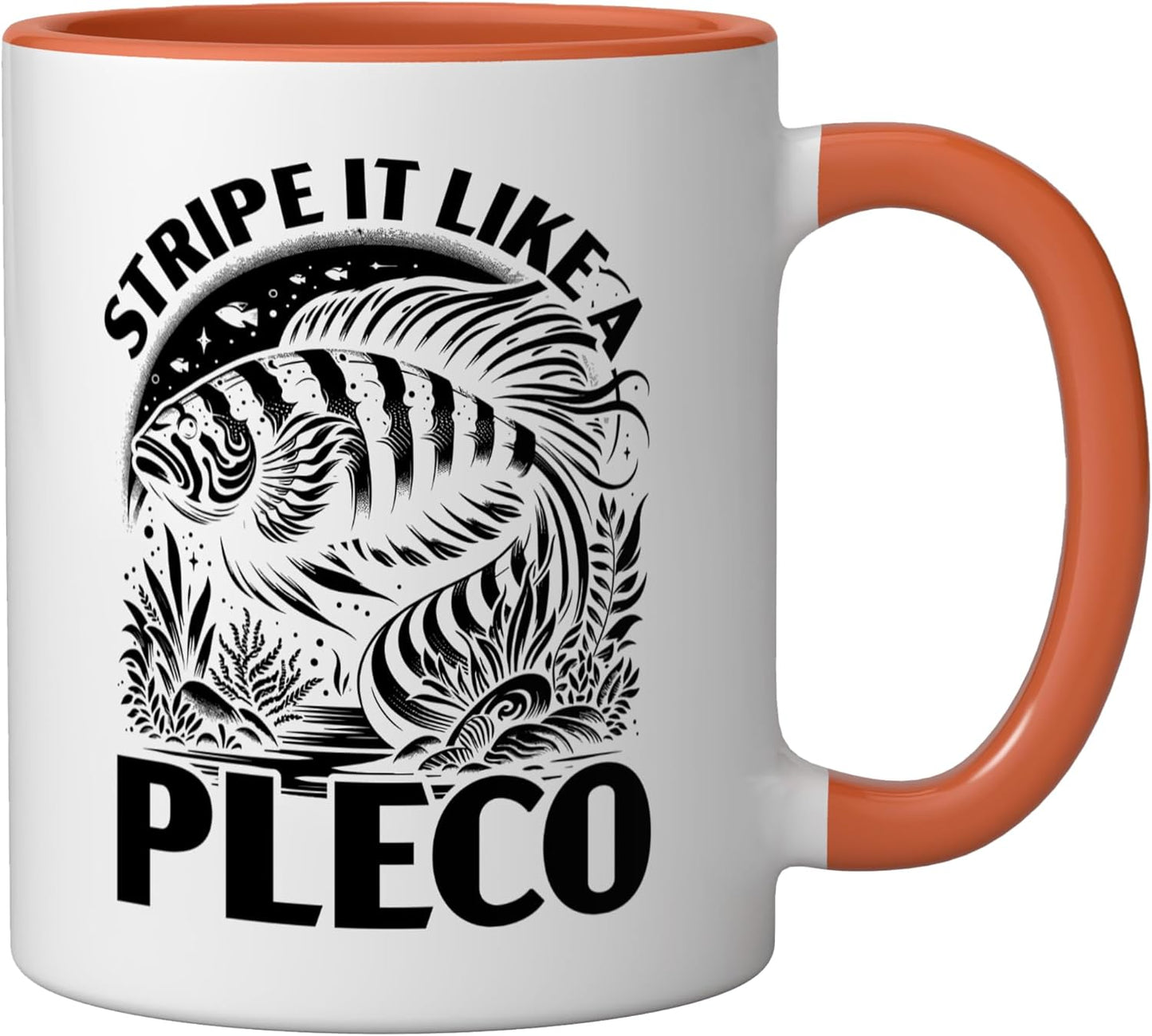 Taza Cerámica para Peces de Agua Dulce Tiger Pleco Naranja/Blanca