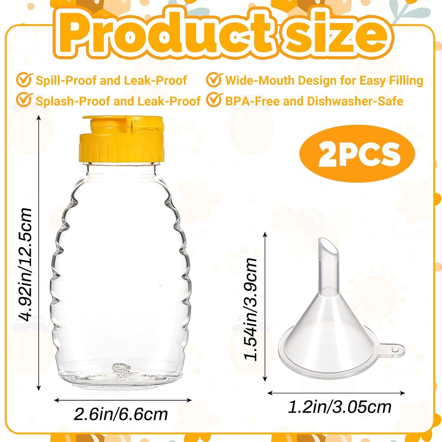 2 Botellas Miel Exprimible 6oz Frasco Plástico Recargable Sin Goteo