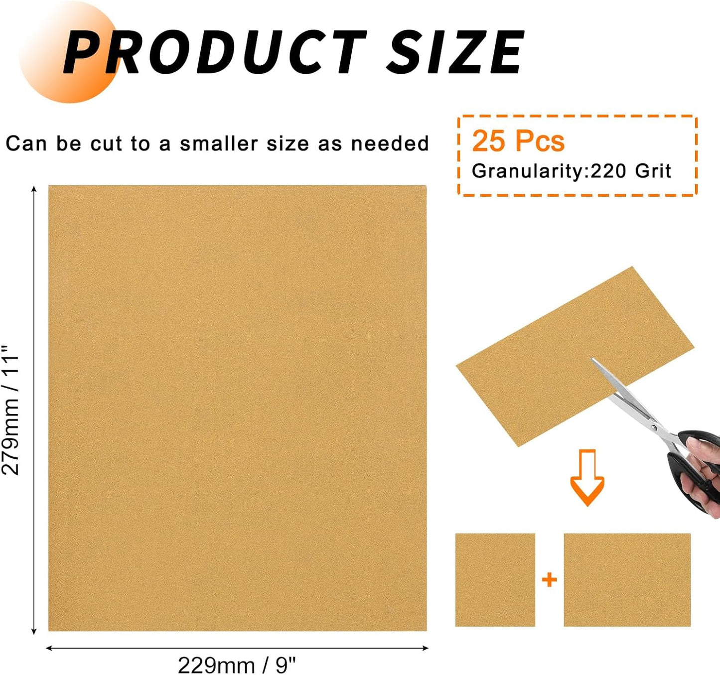 25 Pzas Papel Lija Alúmina 220 9x11pulg Madera Bricolaje