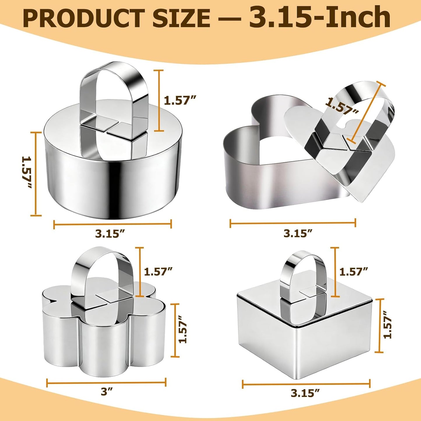 Juego de 4 moldes de acero inoxidable para anillos de pastel