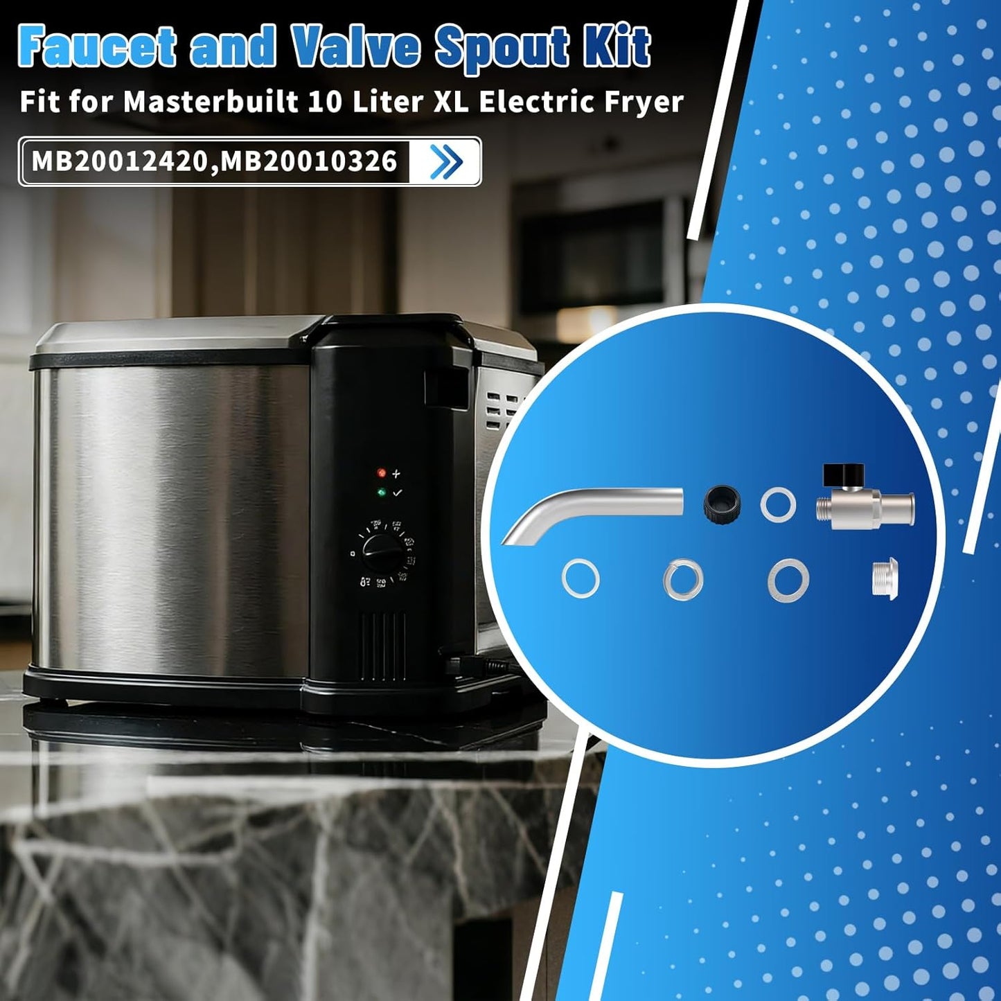 Kit válvula drenaje freidora Masterbuilt 10L XL acero inox