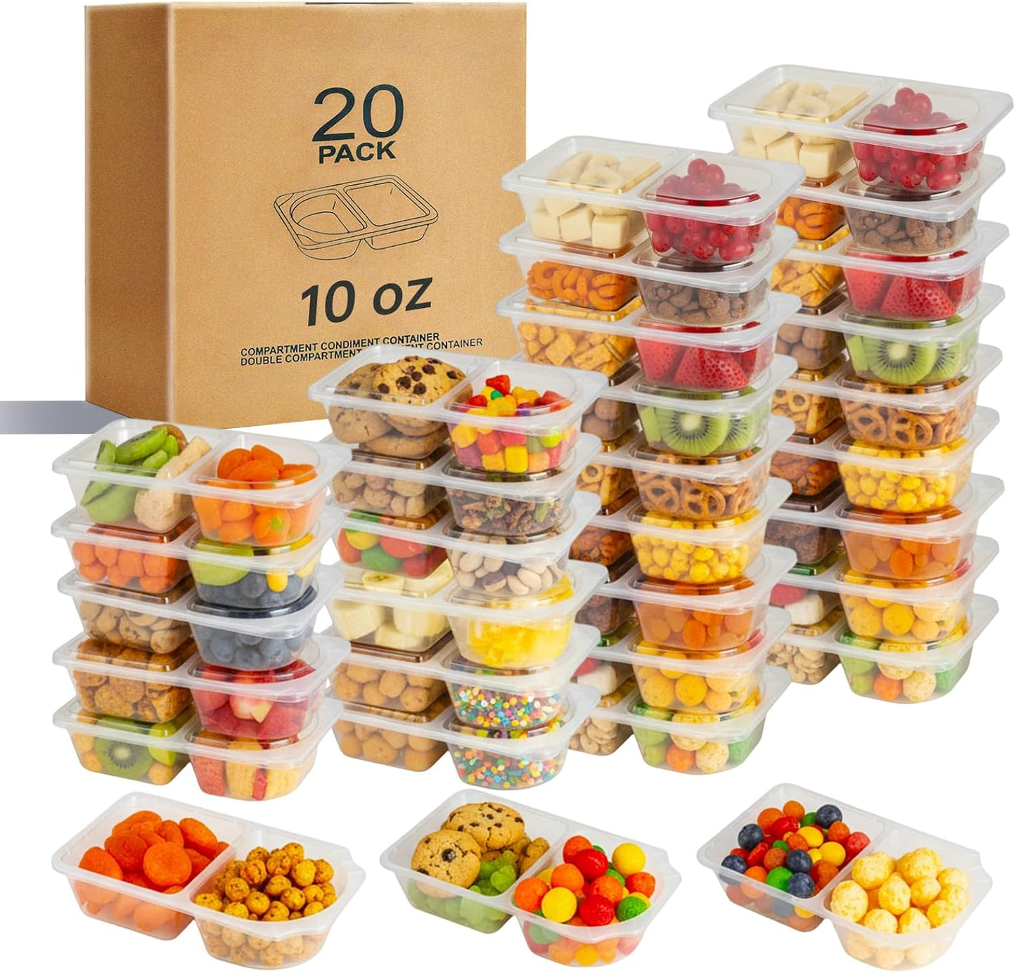 Recipientes reutilizables con tapas doble compartimento paquete de 20