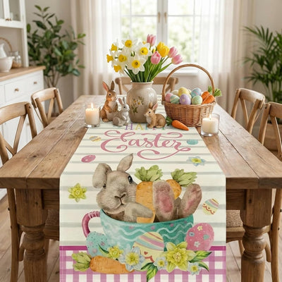 Camino de mesa de Pascua 13 x 72 pulgadas con diseño de conejo y huevos