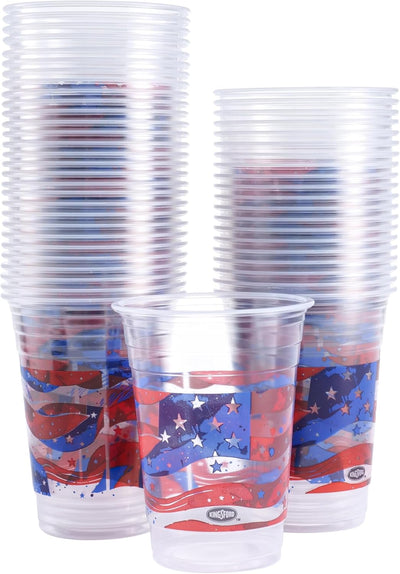 Vasos de plástico con bandera estadounidense para el 4 de julio, 50 unidades