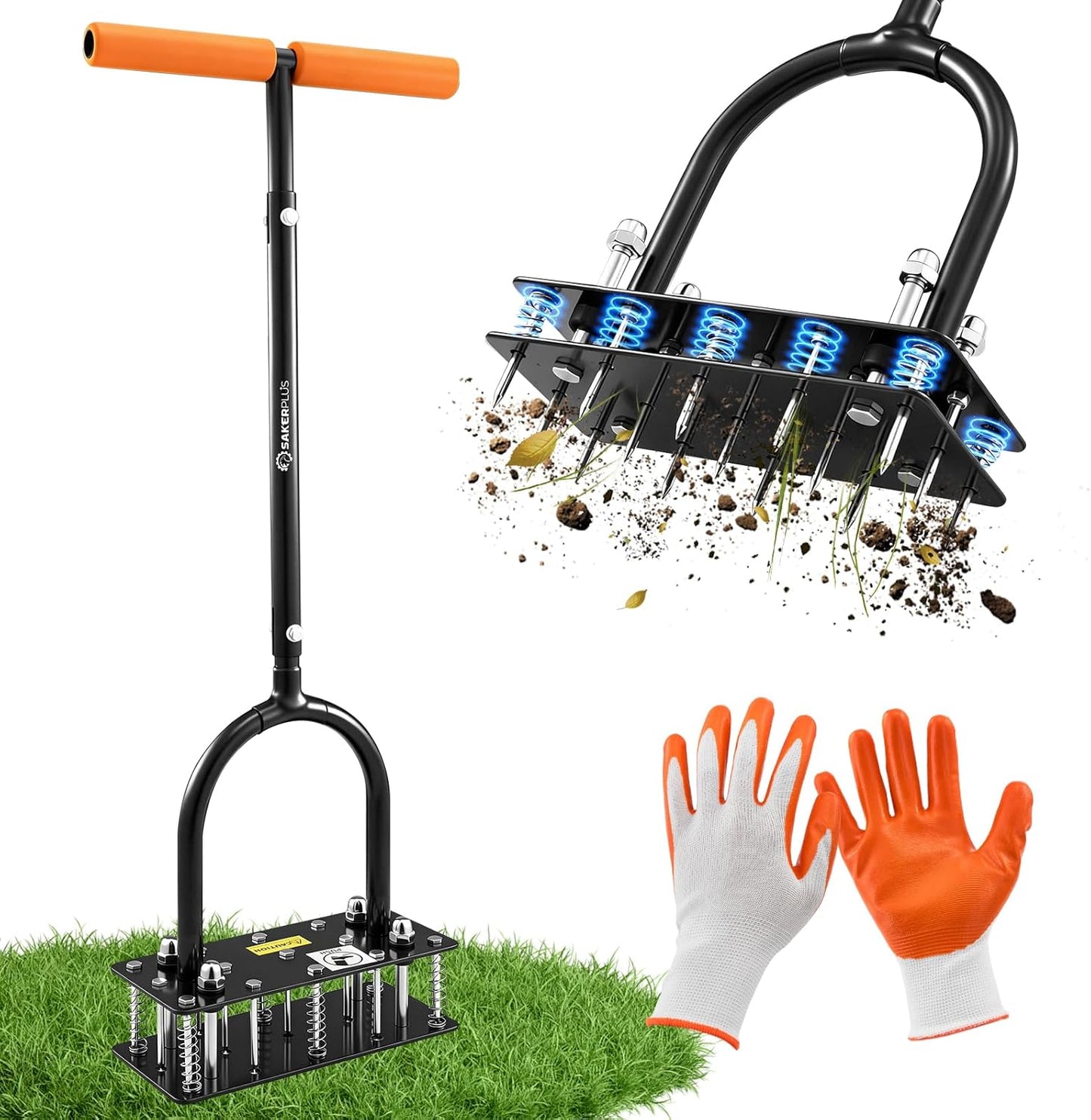 Aireador césped manual metal base resorte limpieza automática