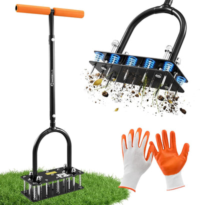 Aireador césped manual metal base resorte limpieza automática