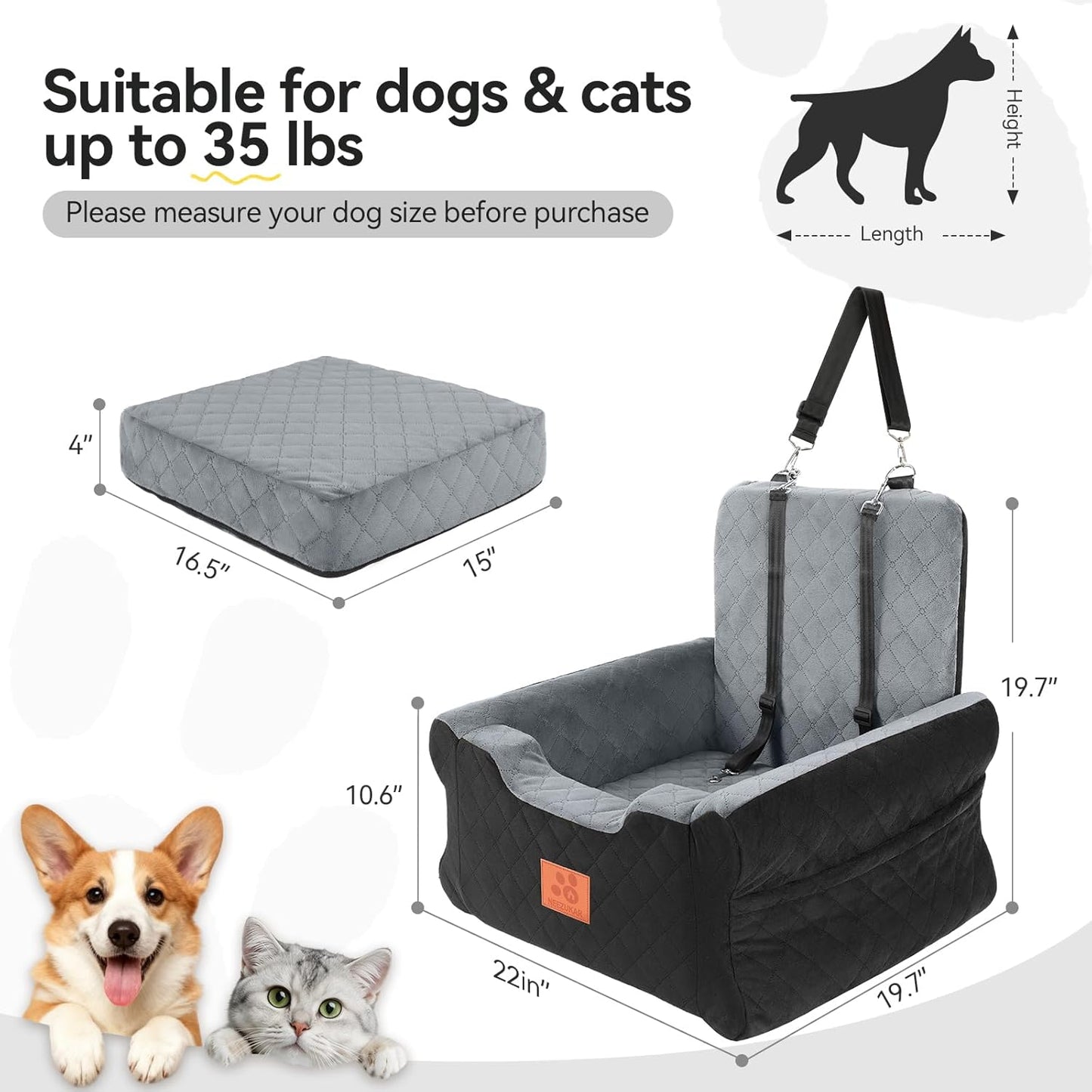 Asiento elevador perro espuma viscoelástica lavable